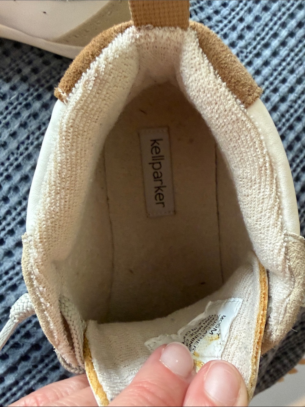 KellParker Cream and Tan Suede-Trim High-Top Sneaker - Picture 2 of 6